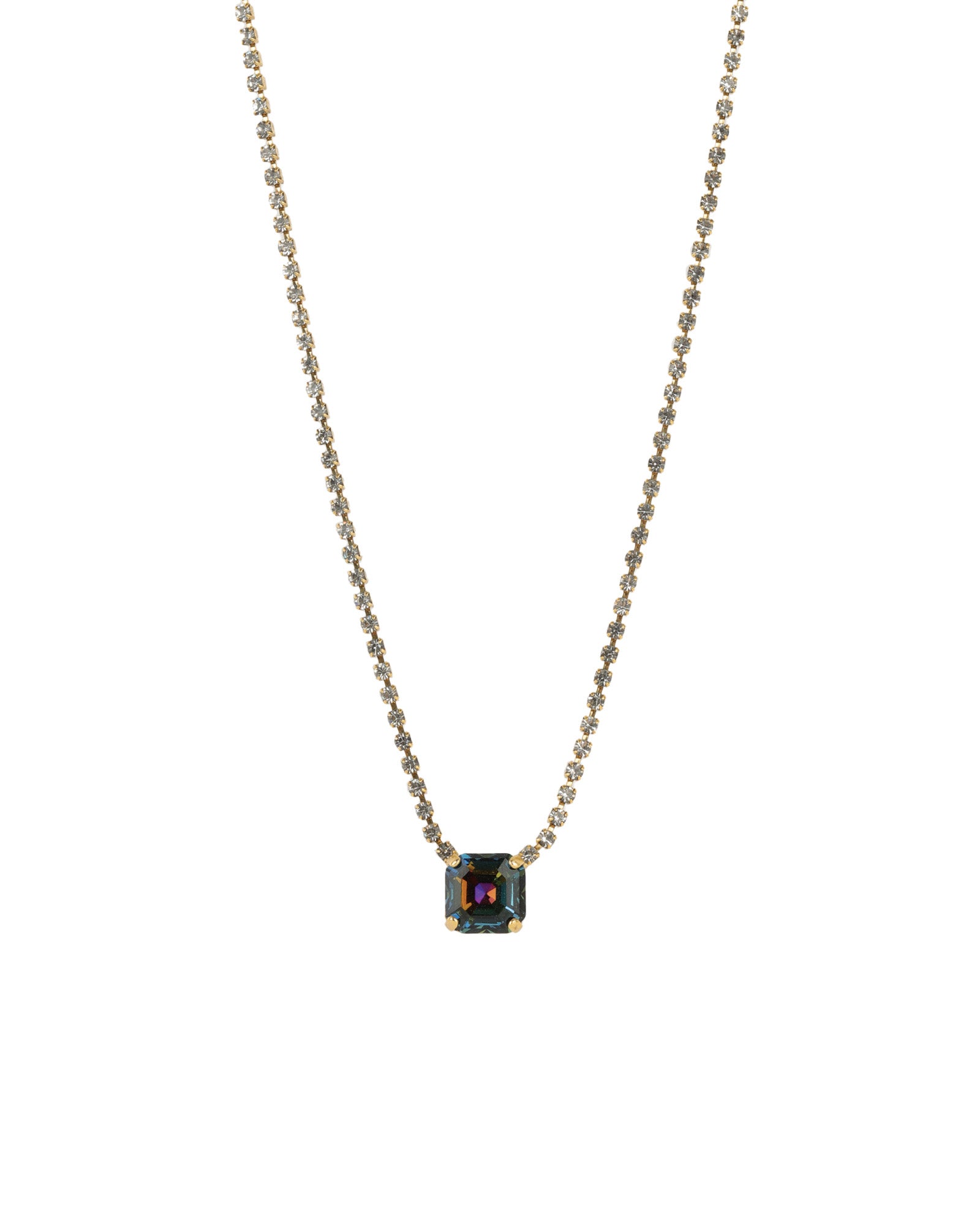 Rhys Rectangle Necklace 14k Gold Plated, Aqua Volcano Crystal