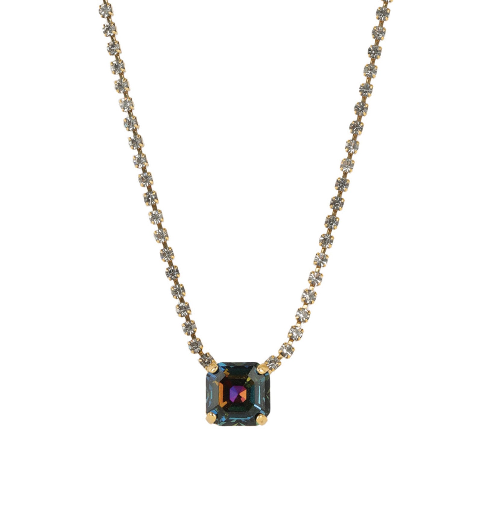 TOVA-Rhys Square Necklace-Necklaces-14k Gold Plated, Aqua Volcano Crystal-Blue Ruby Jewellery-Vancouver Canada