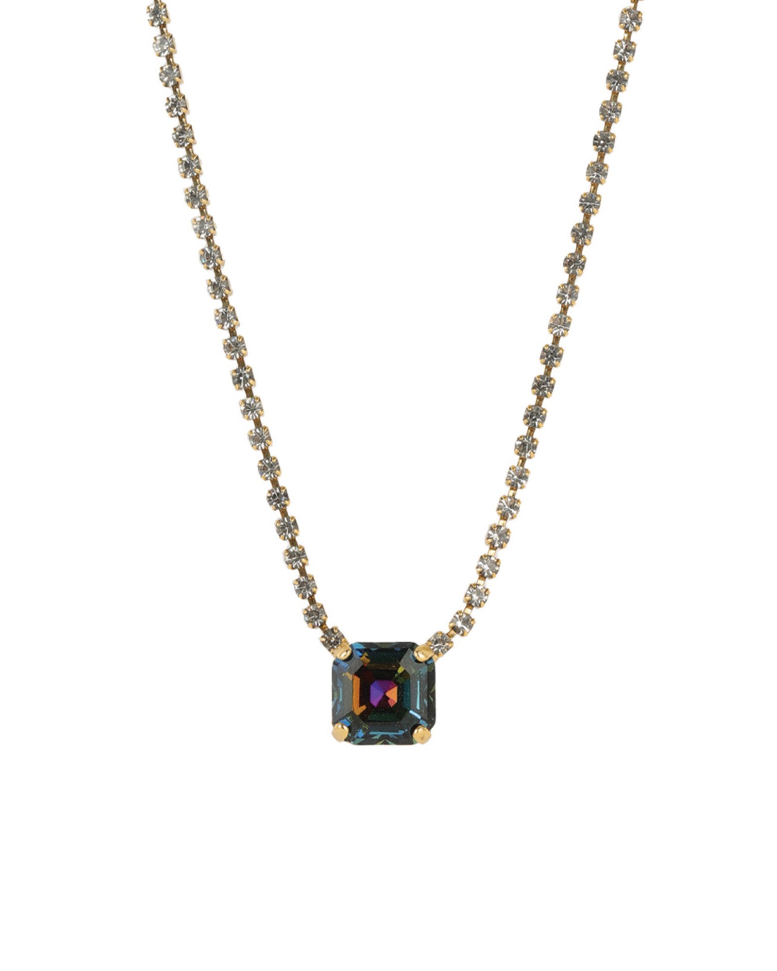 TOVA-Rhys Square Necklace-Necklaces-14k Gold Plated, Aqua Volcano Crystal-Blue Ruby Jewellery-Vancouver Canada
