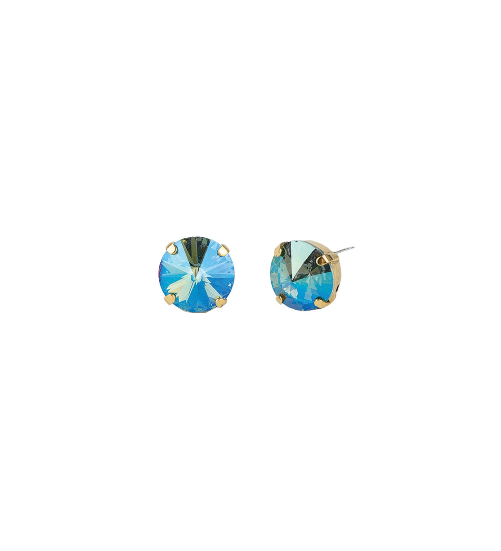 TOVA-The Basic Stud | 12mm-Earrings-14k Gold Plated, Aqua Verde Crystal-Blue Ruby Jewellery-Vancouver Canada