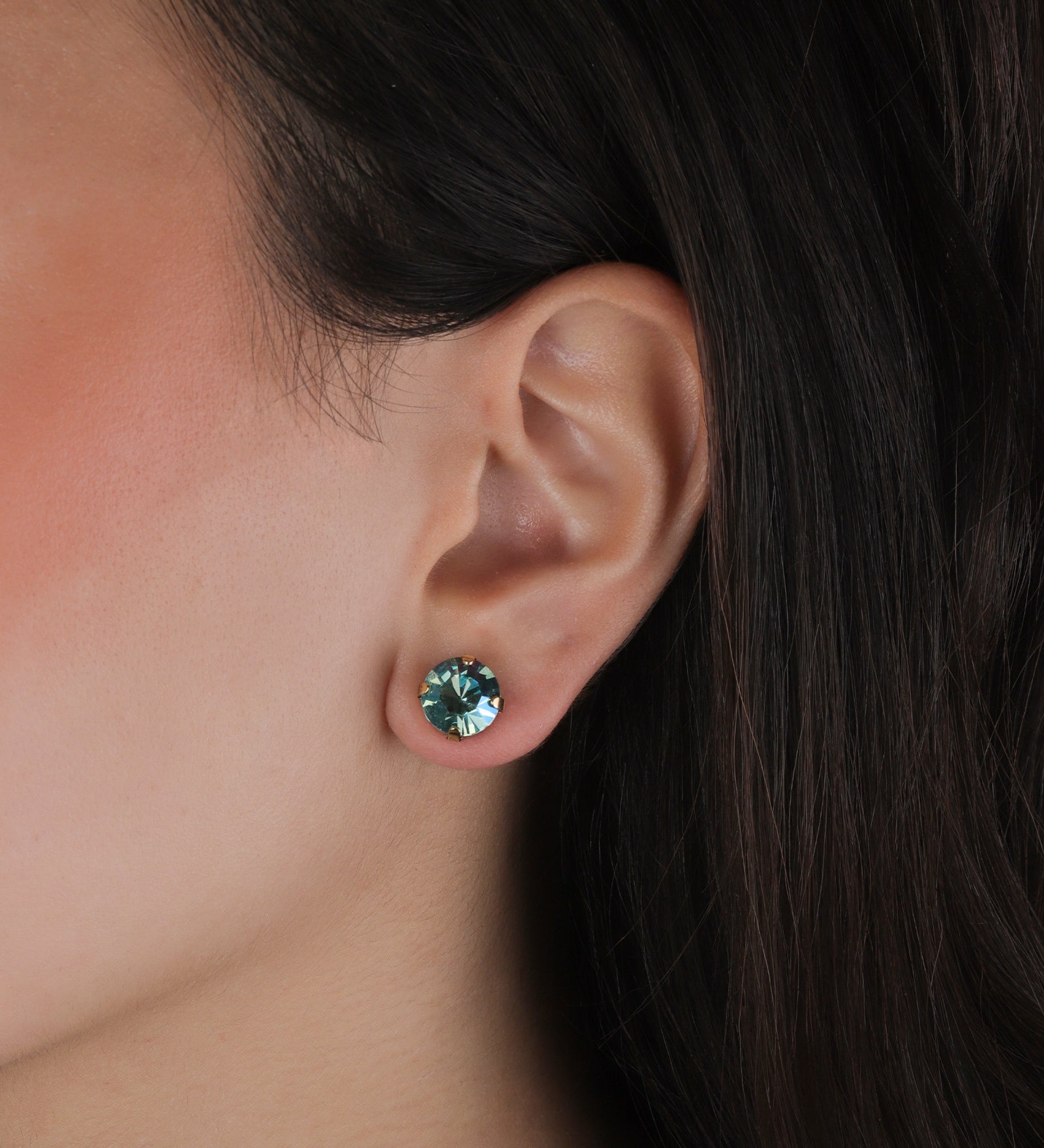 TOVA-Trentley Studs | 10mm-Earrings-14k Gold Plated, Aqua Verde Crystal-Blue Ruby Jewellery-Vancouver Canada