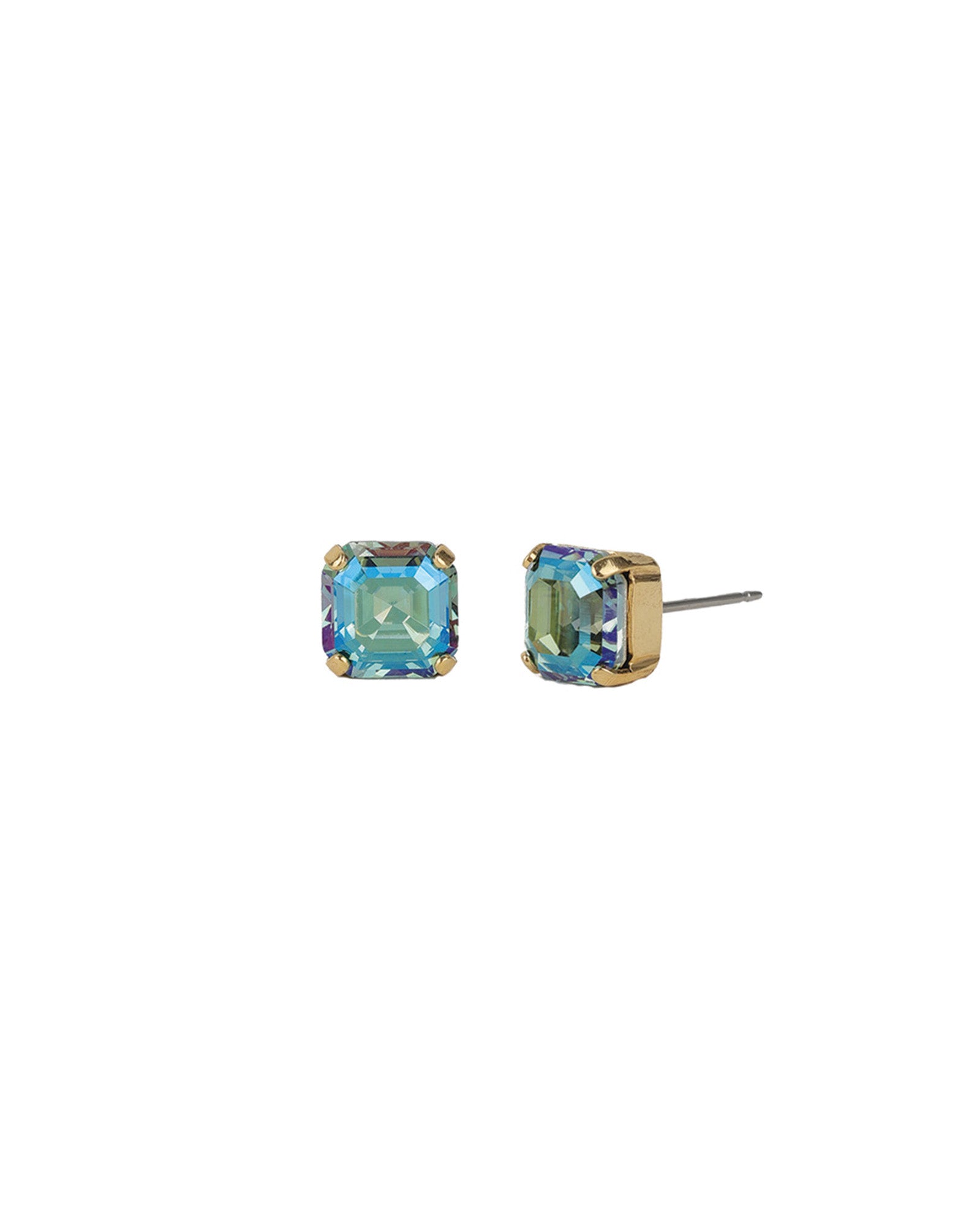 TOVA-Medium Niki Studs-Earrings-14k Gold Plated, Aqua Verde Crystal-Blue Ruby Jewellery-Vancouver Canada