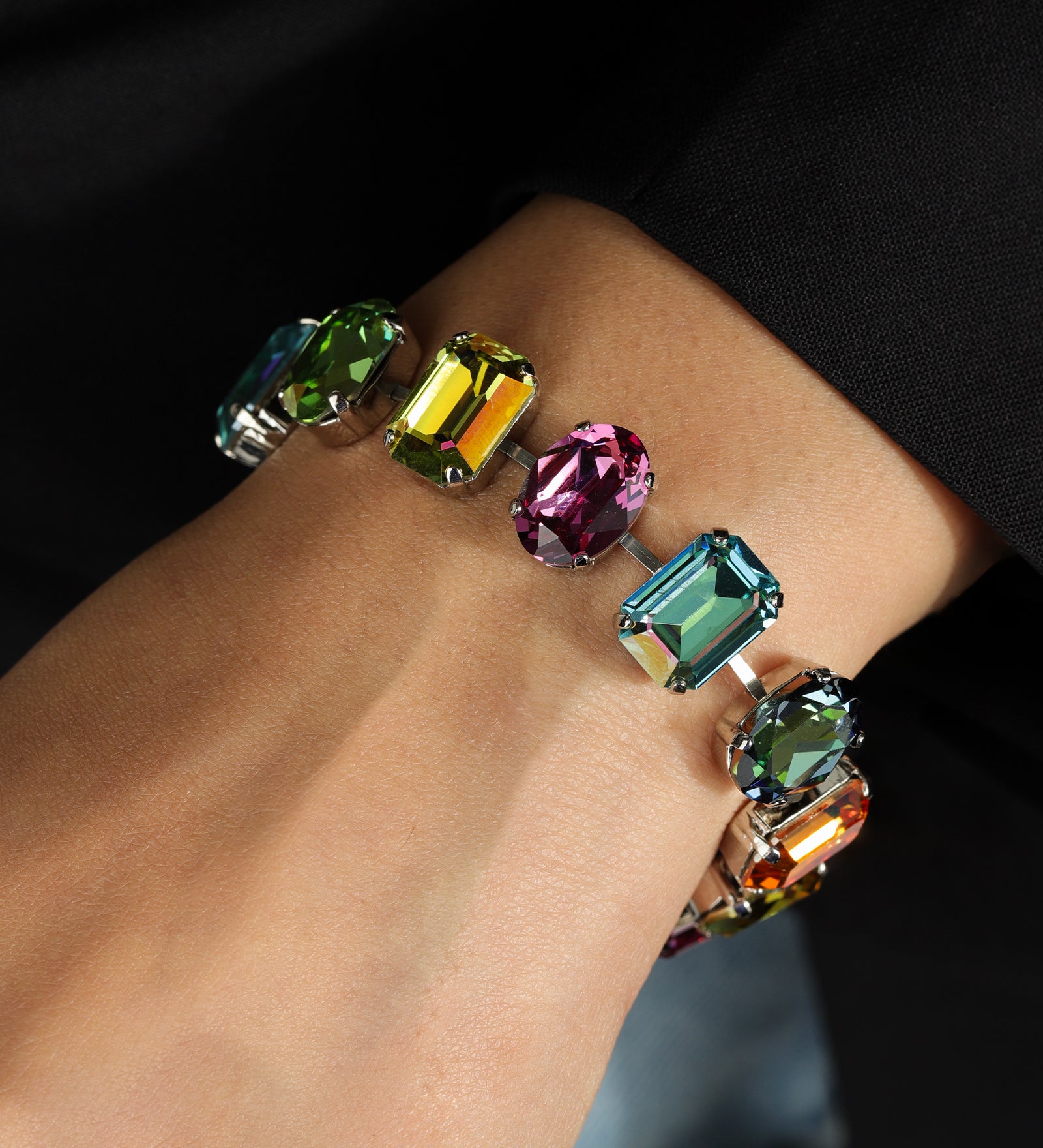 TOVA-Anjali Bracelet-Bracelets-Silver Plated, Bohemian Wonderland Crystal-Blue Ruby Jewellery-Vancouver Canada