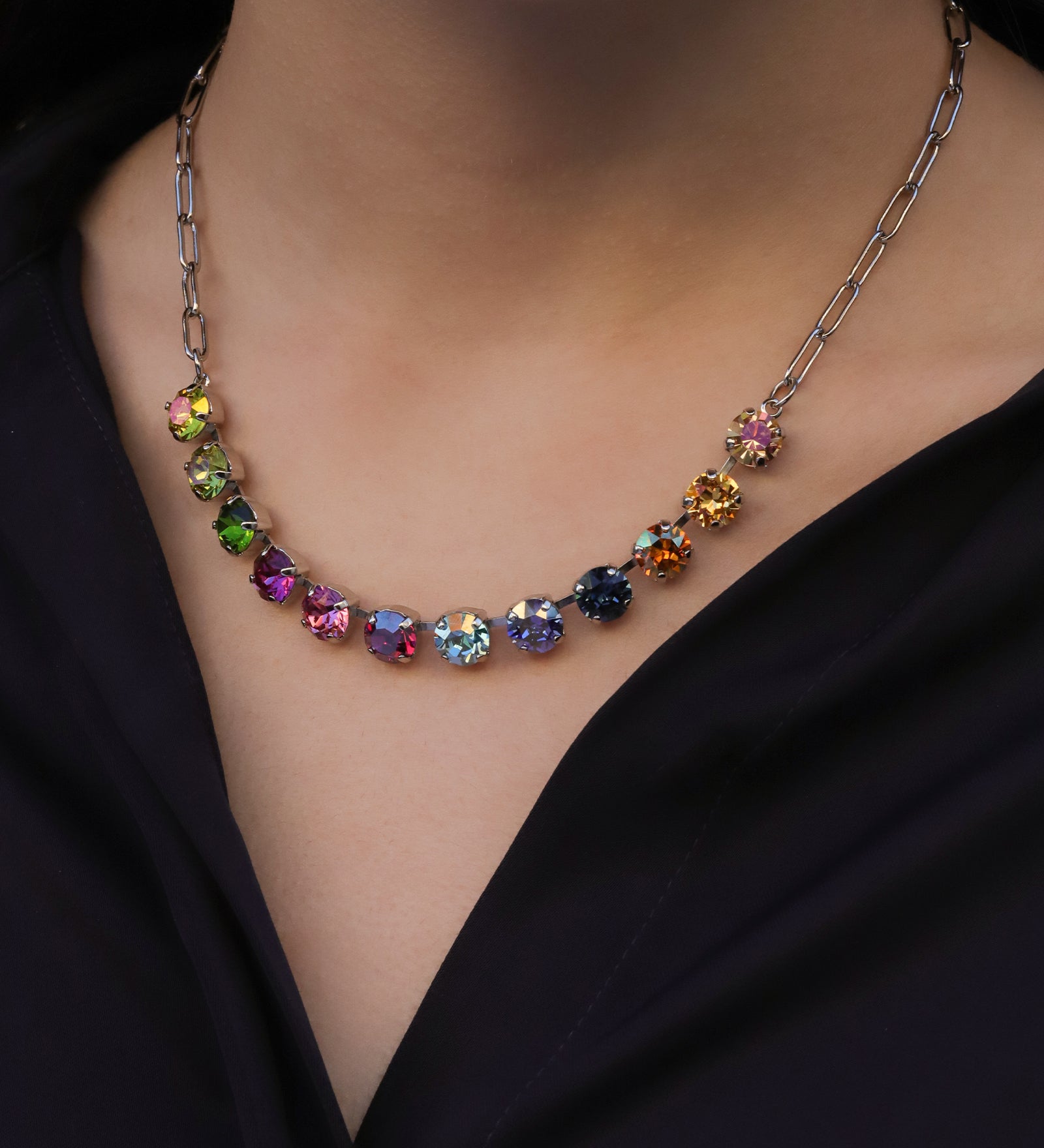 TOVA-Mini Oakland Necklace-Necklaces-Silver Plated, Bohemian Wonderland Crystal-Blue Ruby Jewellery-Vancouver Canada