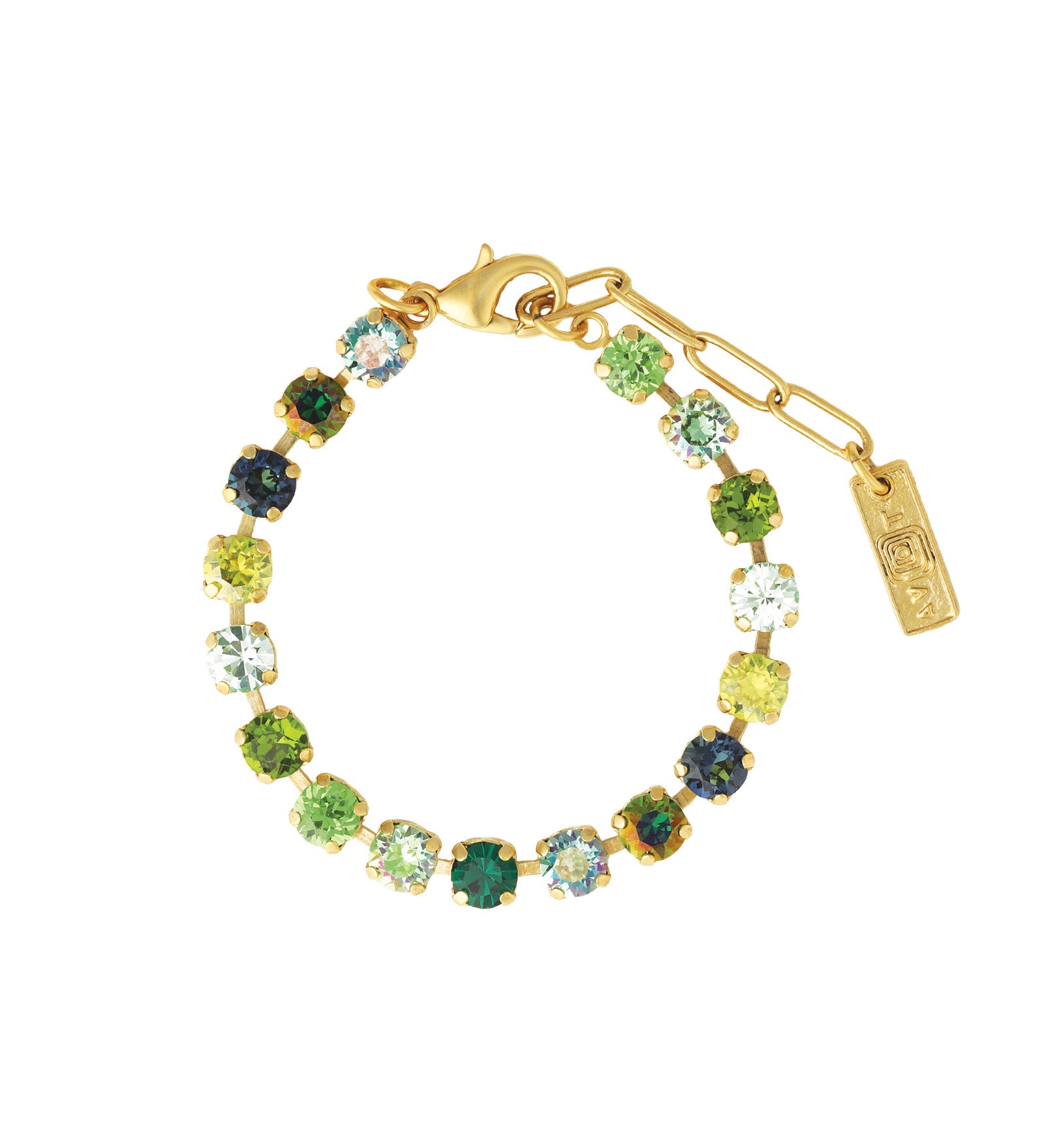 TOVA-Sarina Bracelet-Bracelets-14k Gold Plated, Green Mix Crystal-Blue Ruby Jewellery-Vancouver Canada