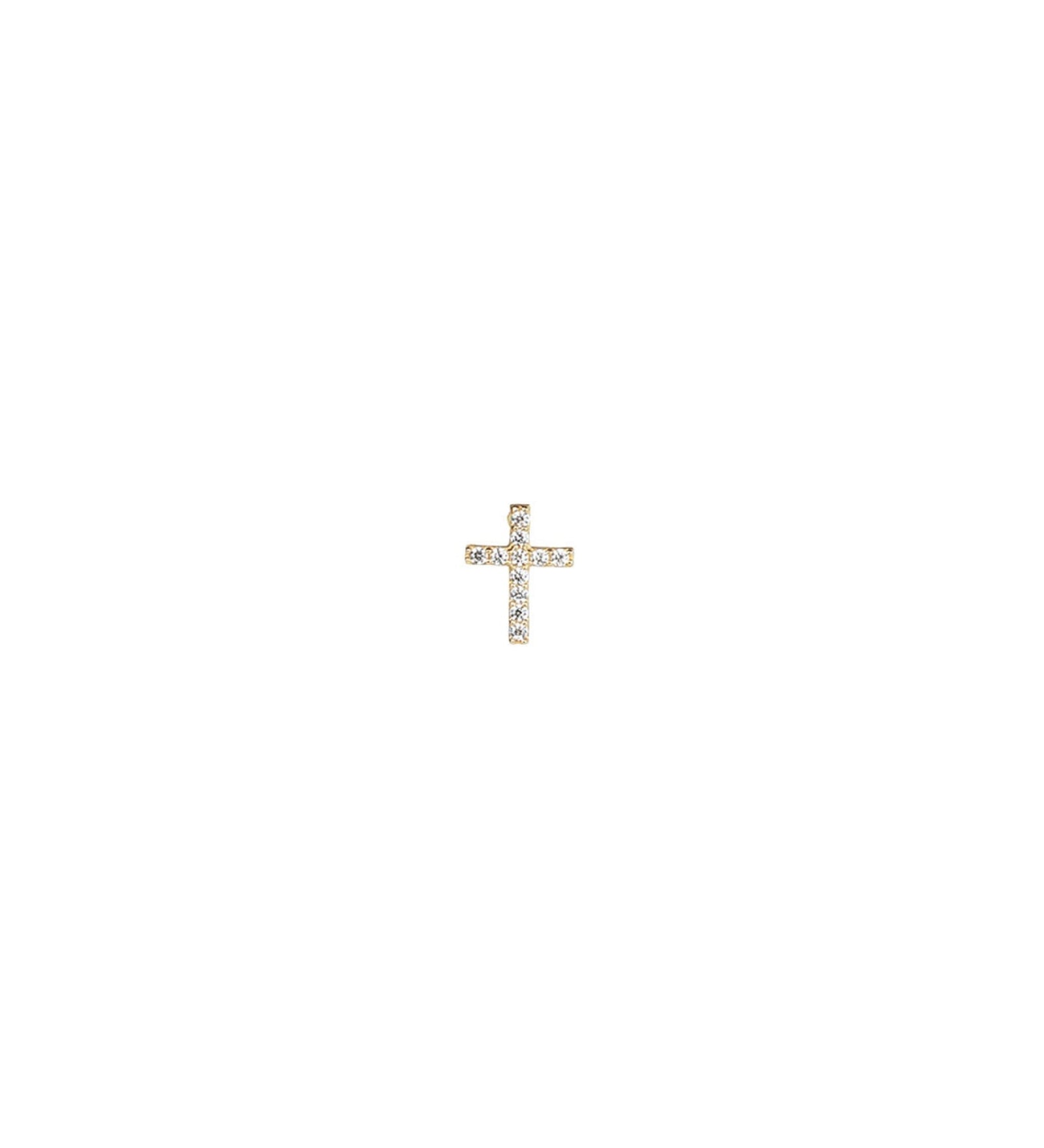 Valley of the Fine-Pavé Cross Single Stud-Earrings-10k Yellow Gold, Cubic Zirconia-Blue Ruby Jewellery-Vancouver Canada