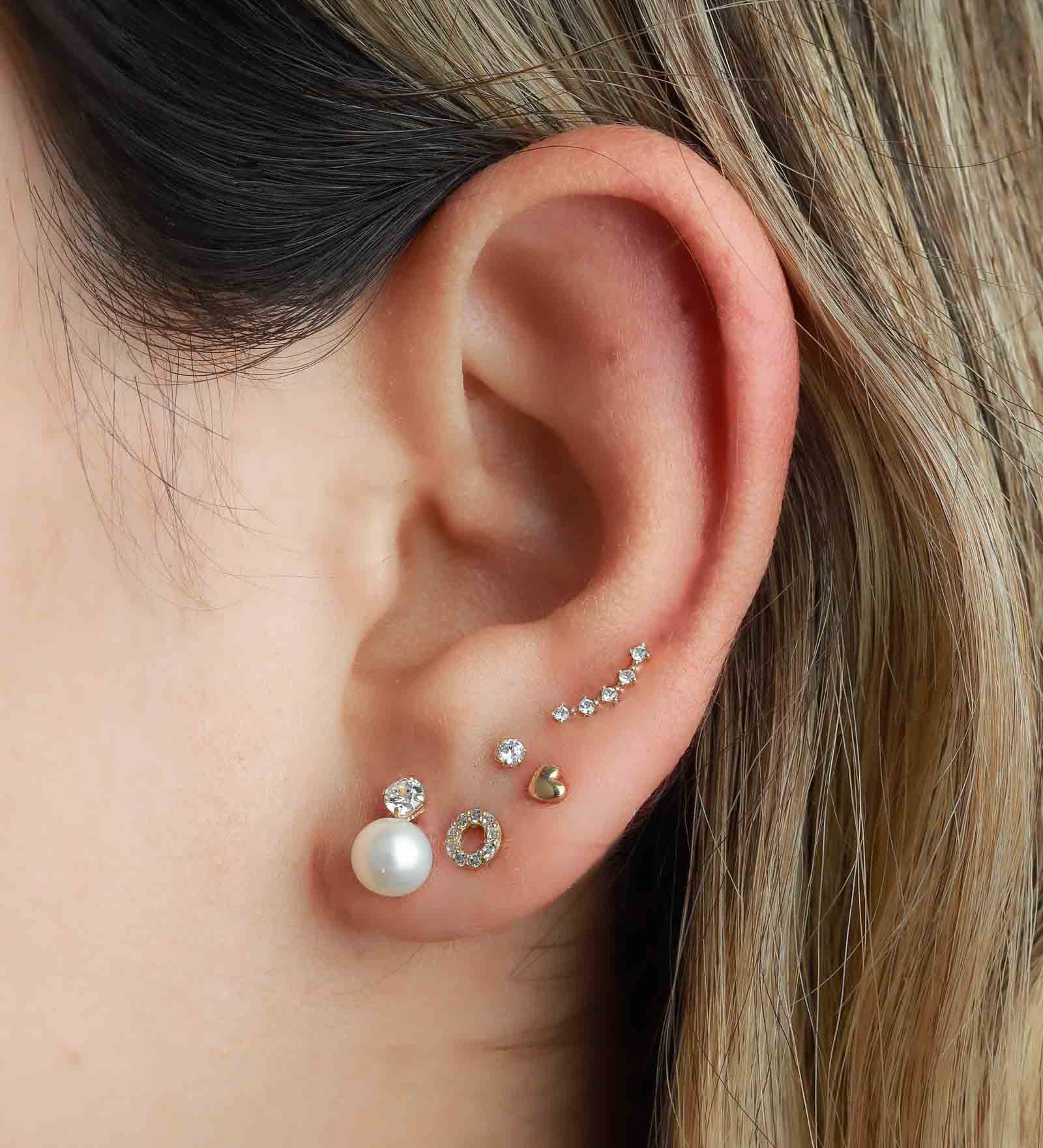 5 CZ Curved Cartilage Stud 10k Yellow Gold, Cubic Zirconia