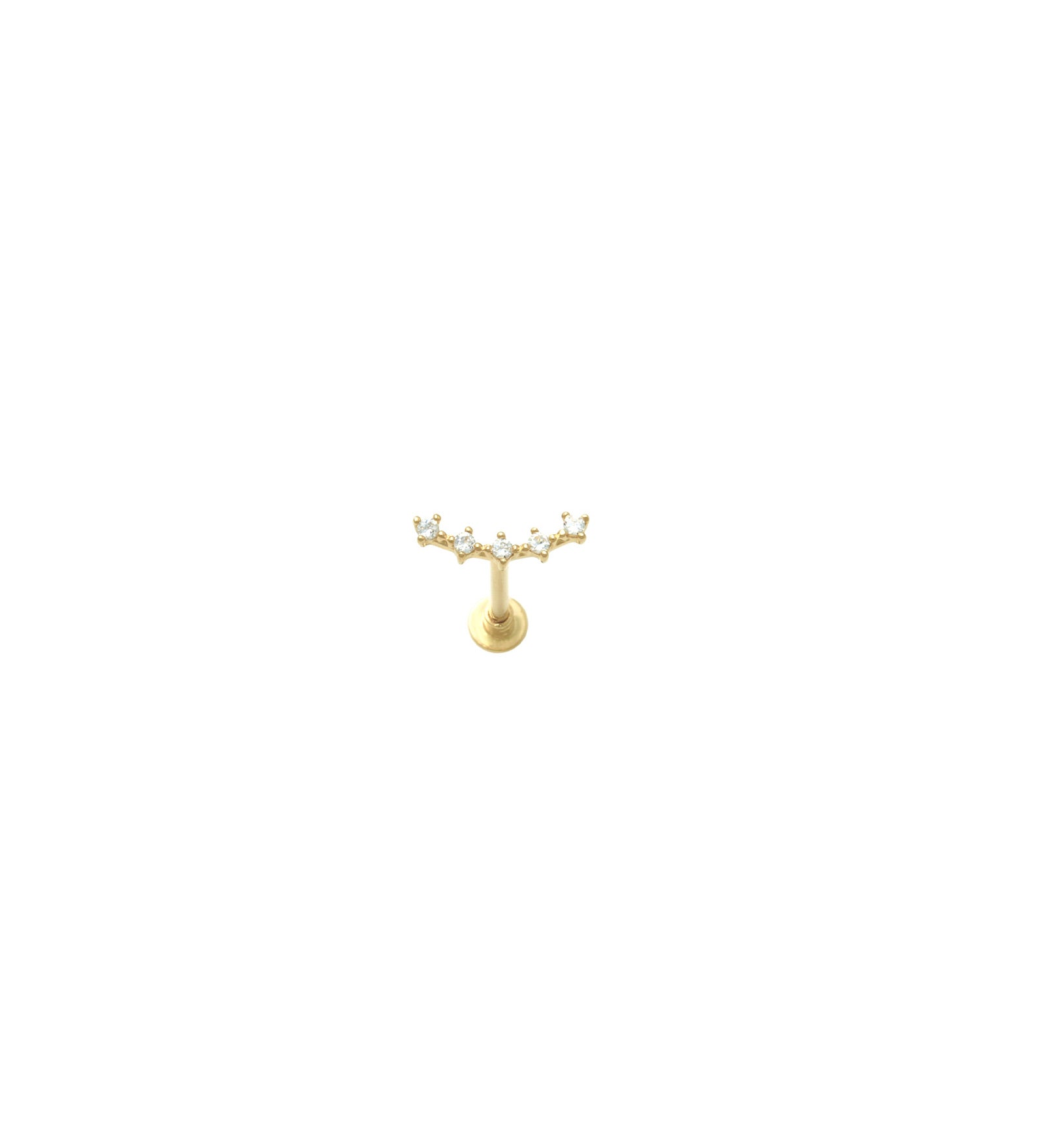 5 CZ Curved Cartilage Stud 10k Yellow Gold, Cubic Zirconia
