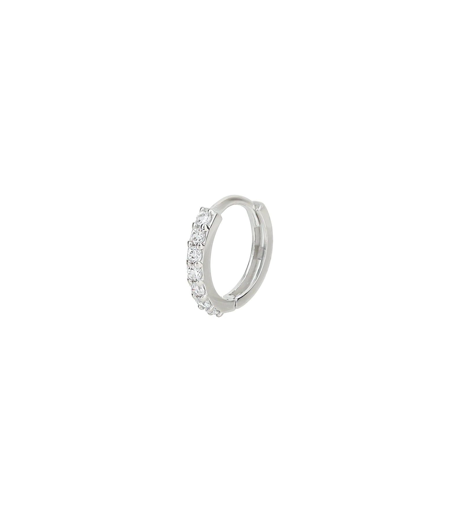 Valley of the Fine-Pavé Huggie | 11mm-Earrings-10k White Gold, Cubic Zirconia-Blue Ruby Jewellery-Vancouver Canada