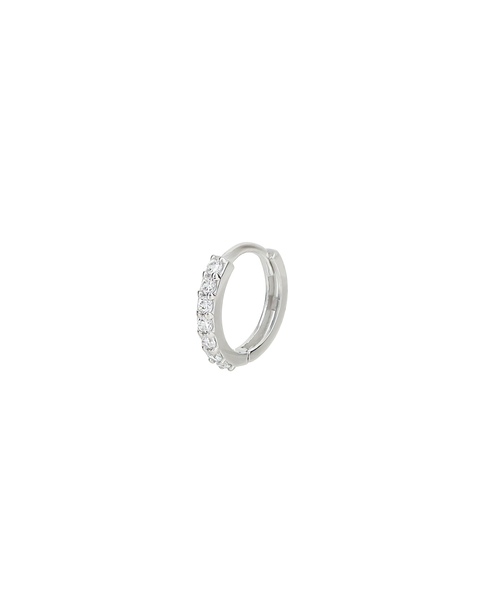 Valley of the Fine-Pavé Huggie | 11mm-Earrings-10k White Gold, Cubic Zirconia-Blue Ruby Jewellery-Vancouver Canada