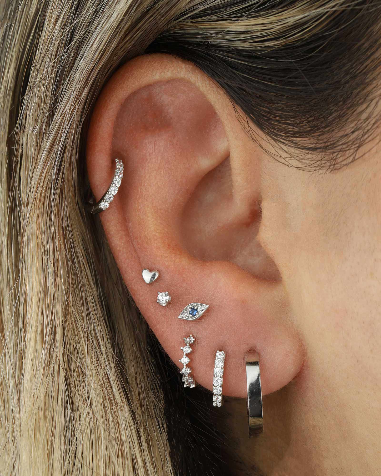 Valley of the Fine-Pavé Huggie I 11mm-Earrings-10k White Gold, Cubic Zirconia-Blue Ruby Jewellery-Vancouver Canada