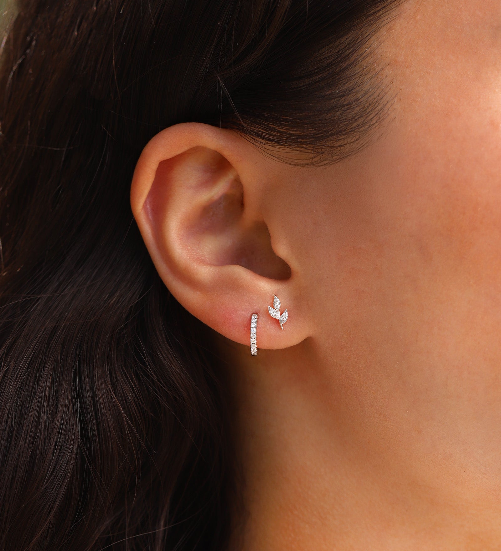 Valley of the Fine-Leaf CZ Single Stud-Earrings-Blue Ruby Jewellery-Vancouver Canada