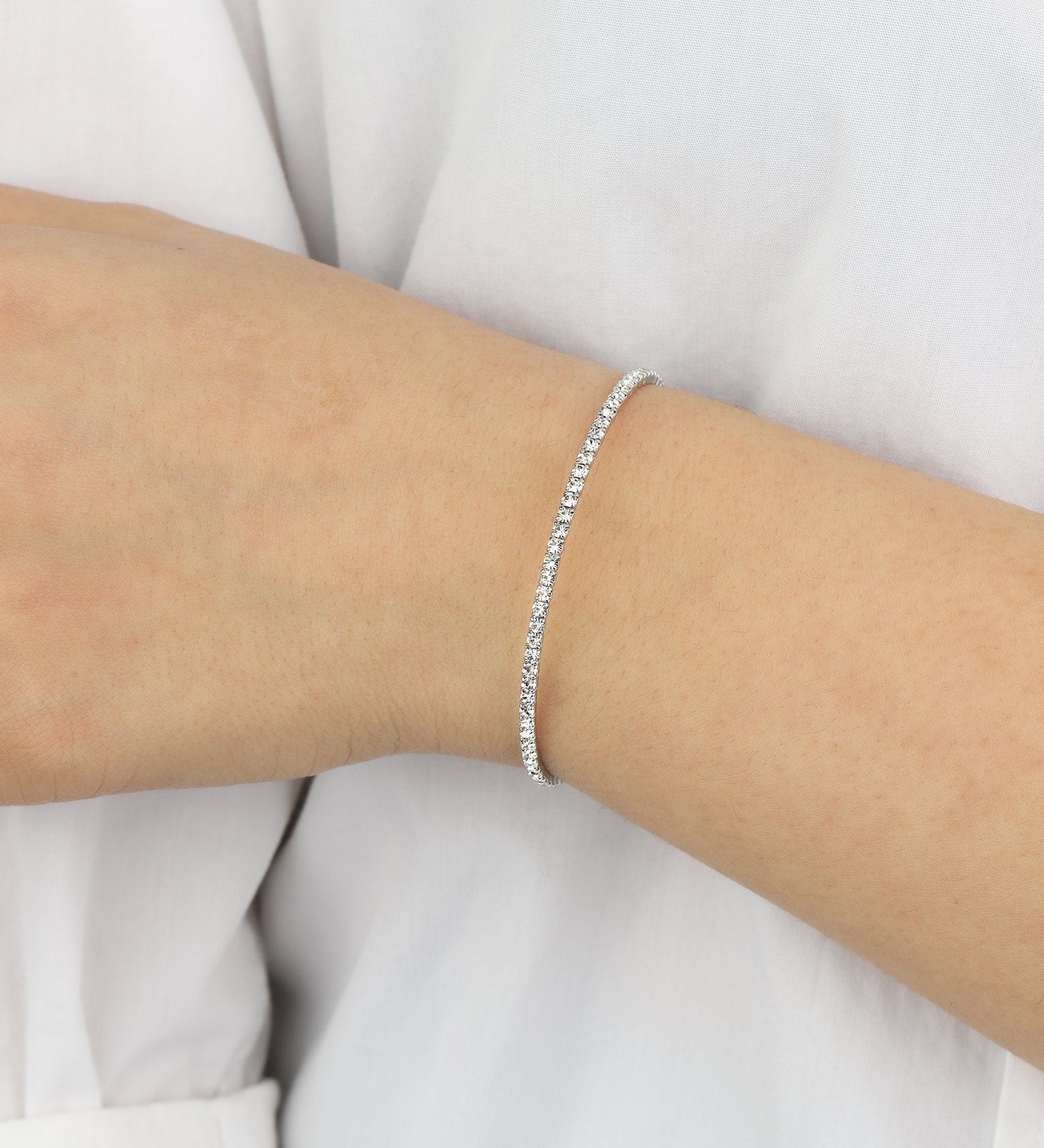 1 Coil Crystal Cuff Silver Tone, White Crystal
