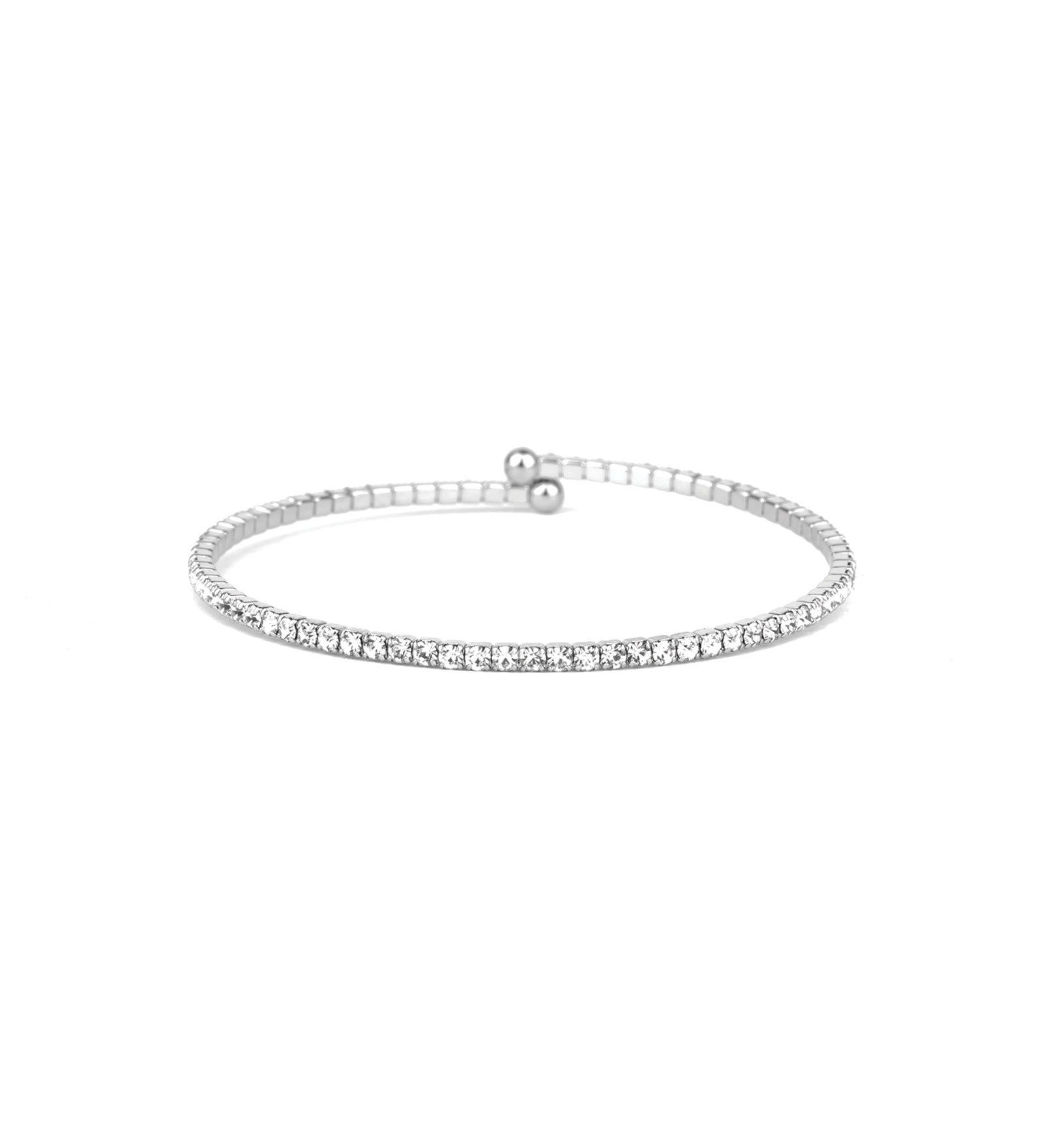 1 Coil Crystal Cuff Silver Tone, White Crystal