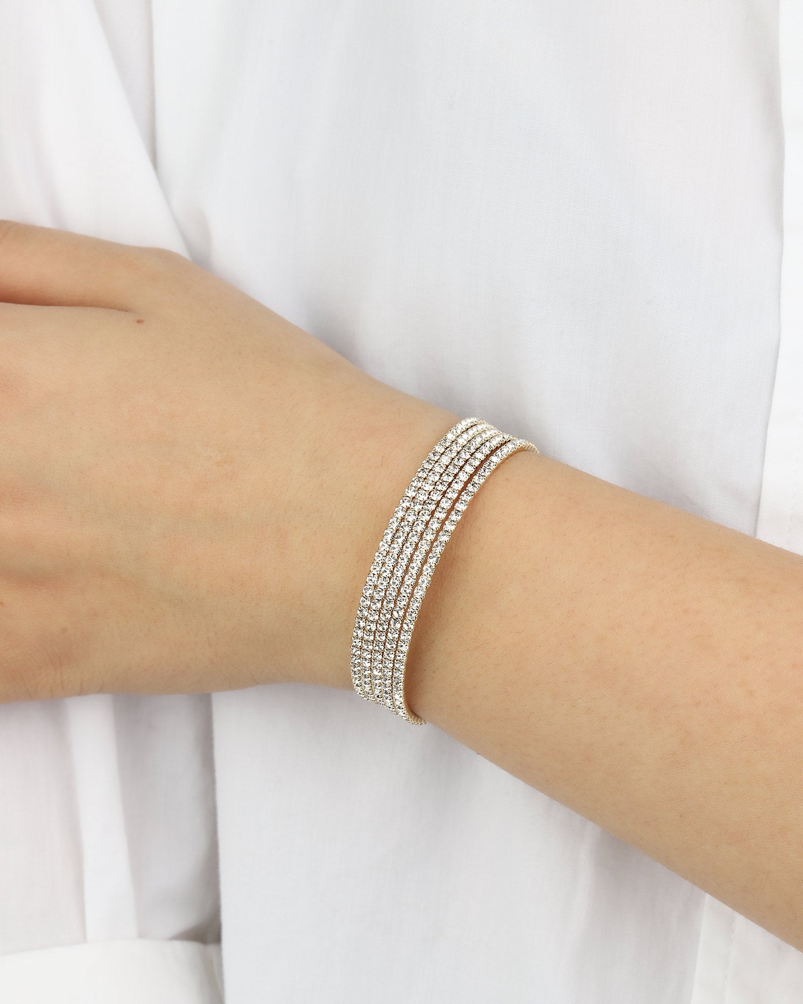 5 Row Crystal  Wrap Cuff Gold Tone, White Crystal