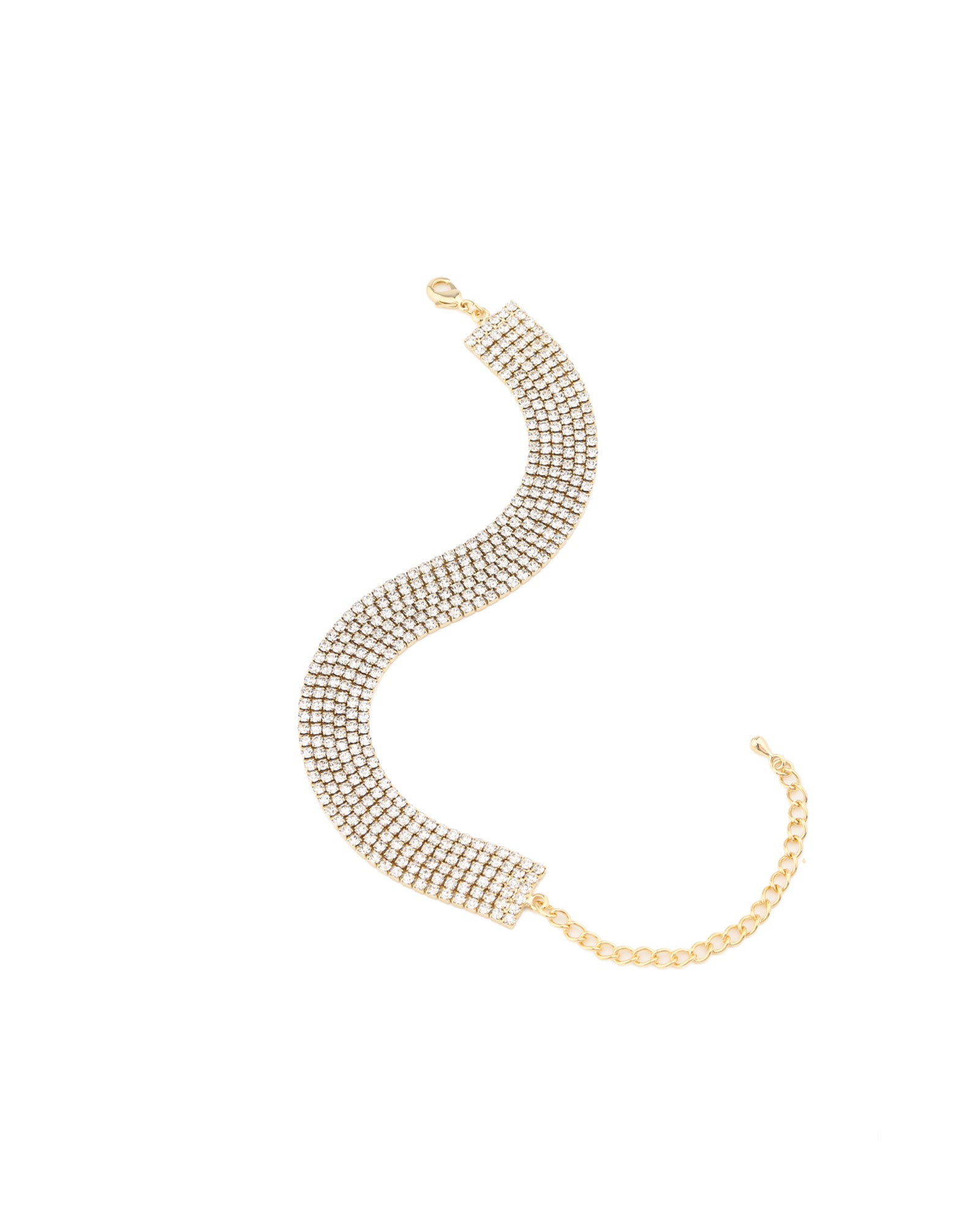 Weekend Ritual-6 Row Crystal Bracelet-Bracelets-Gold Tone, White Crystal-Blue Ruby Jewellery-Vancouver Canada