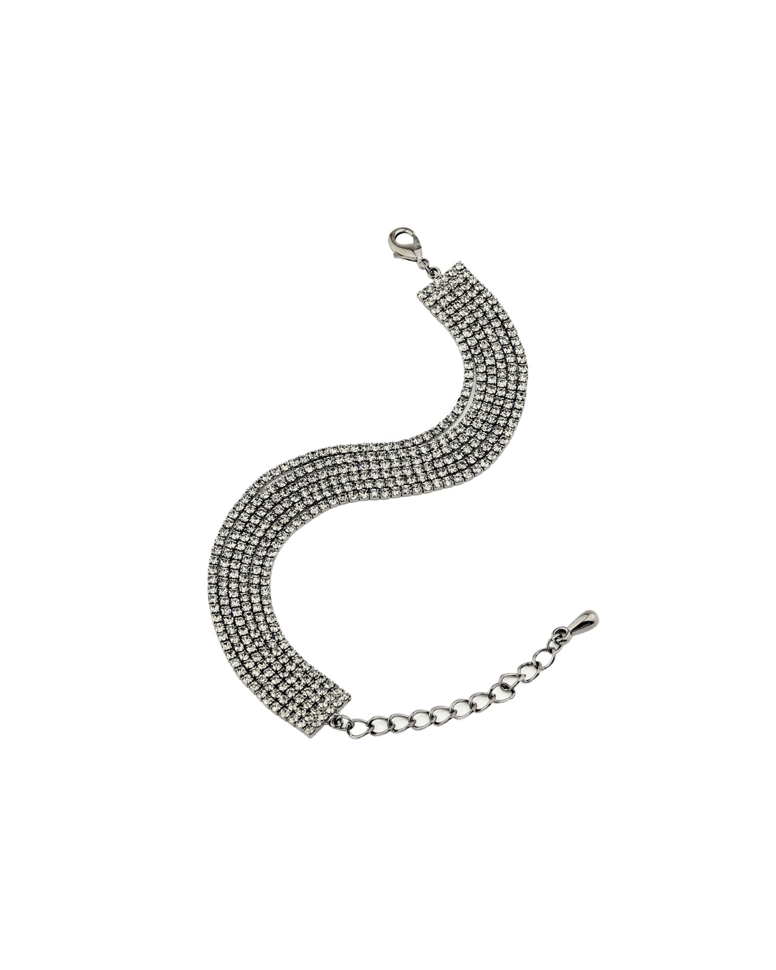 6 Row Crystal Bracelet Gunmetal Tone, Black Diamond Crystal