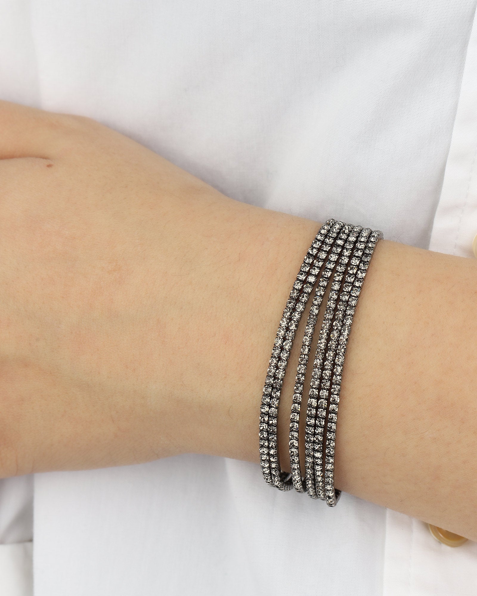 6 Row Crystal Bracelet Gunmetal Tone, Black Diamond Crystal