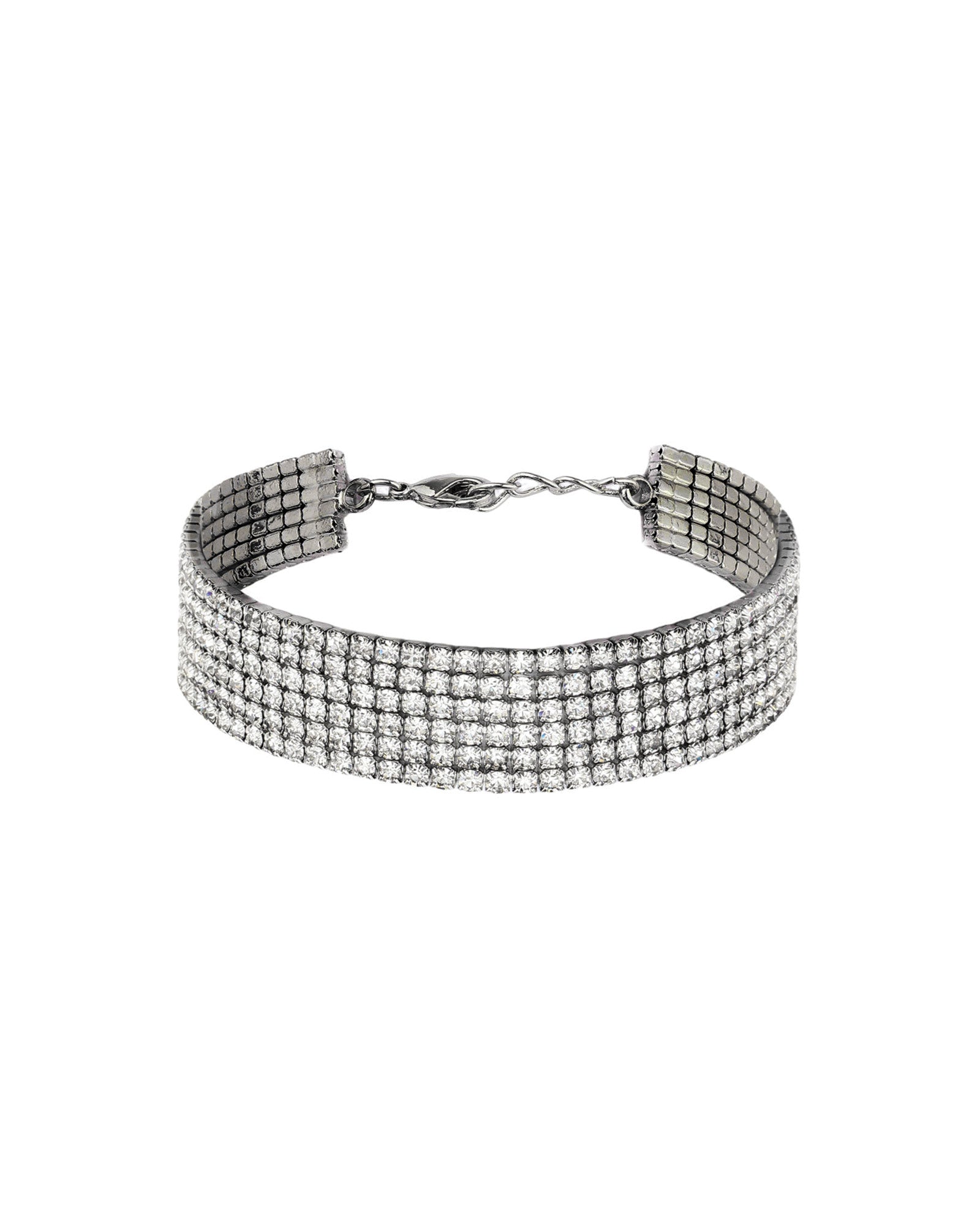 6 Row Crystal Bracelet Gunmetal Tone, Black Diamond Crystal