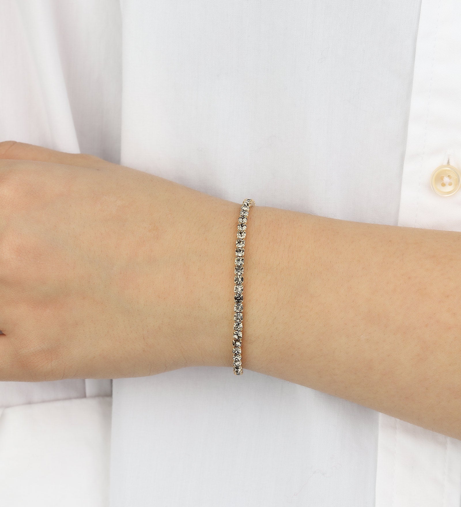 1 Row 3mm Crystal Stretch Bracelet Gold Tone, Black Diamond Crystal