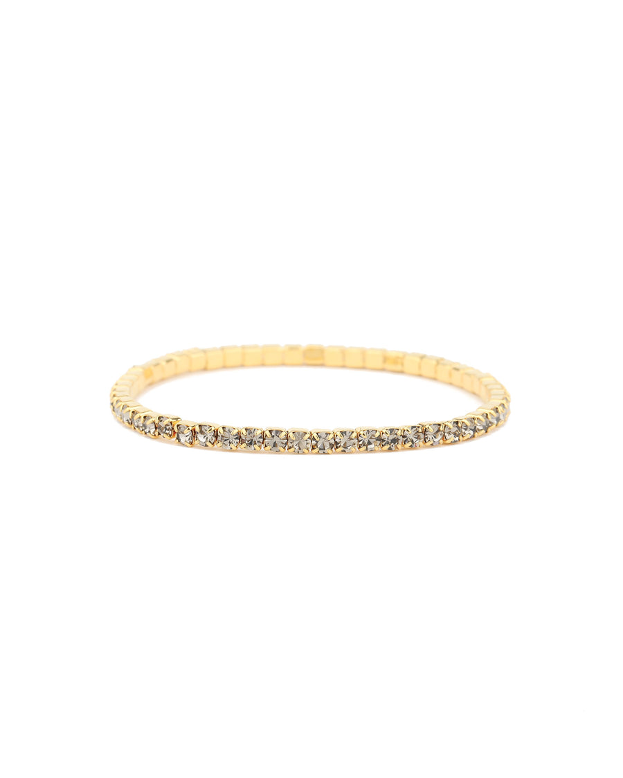 1 Row 3mm Crystal Stretch Bracelet Gold Tone, Black Diamond Crystal