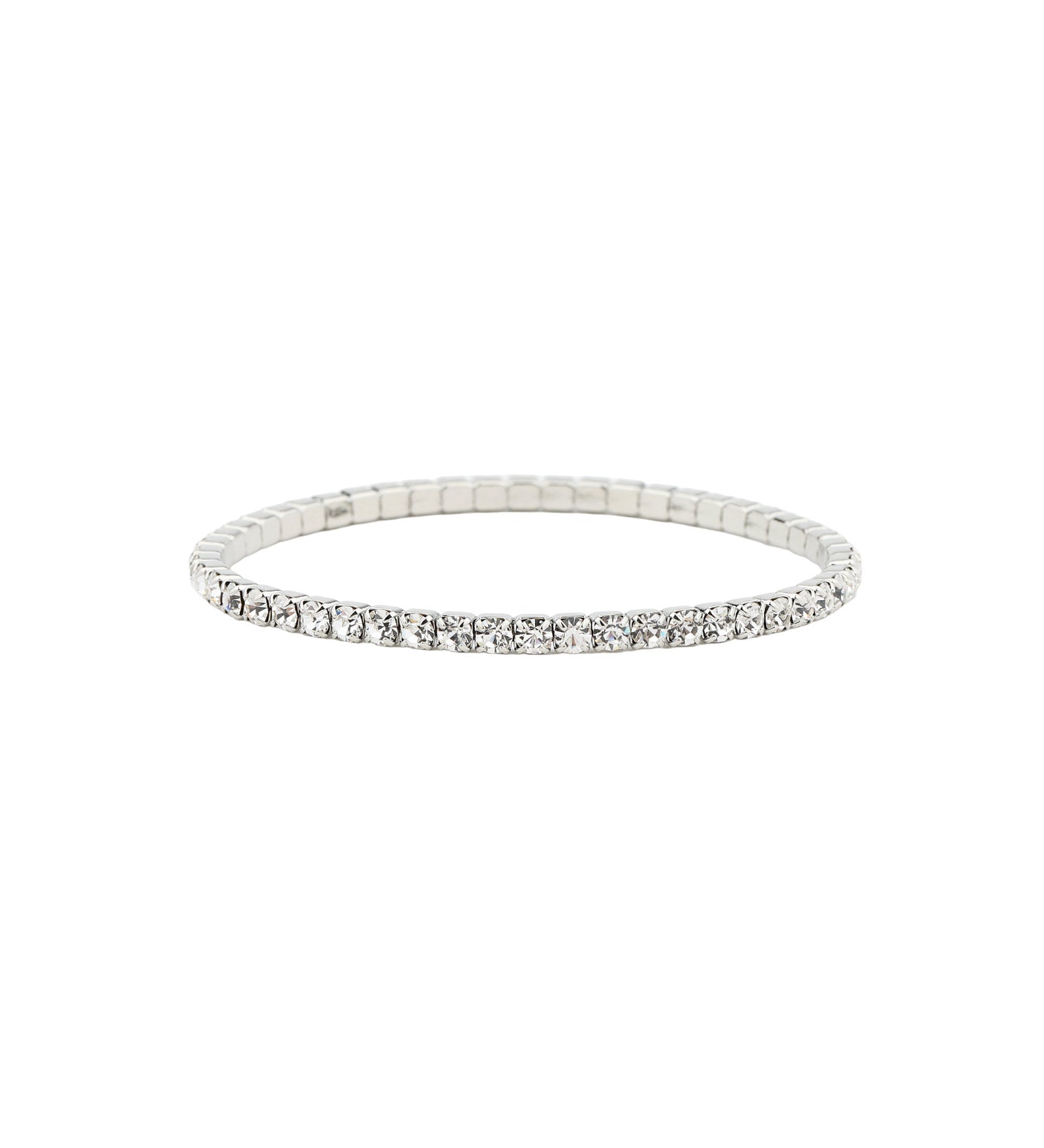 1 Row 3mm Crystal Stretch Bracelet Silver Tone, White Crystal
