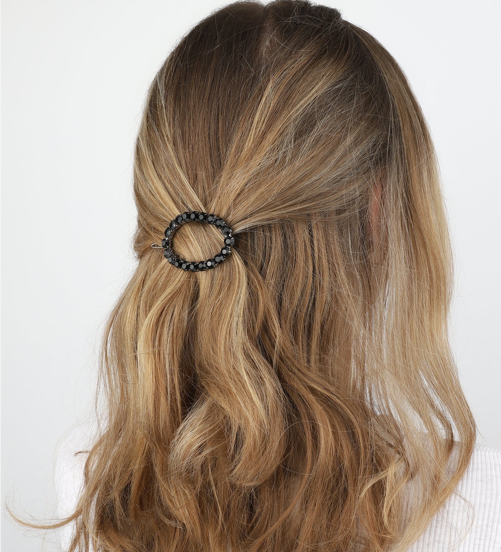 1 Row Large Crystal Oval Hairclip Gunmetal Tone, Black Crystal