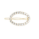 1 Row Large Crystal Oval Hairclip Gold Tone, White Crystal