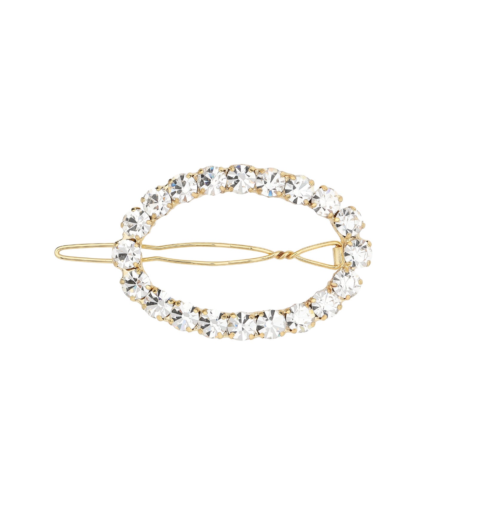 1 Row Large Crystal Oval Hairclip Gold Tone, White Crystal