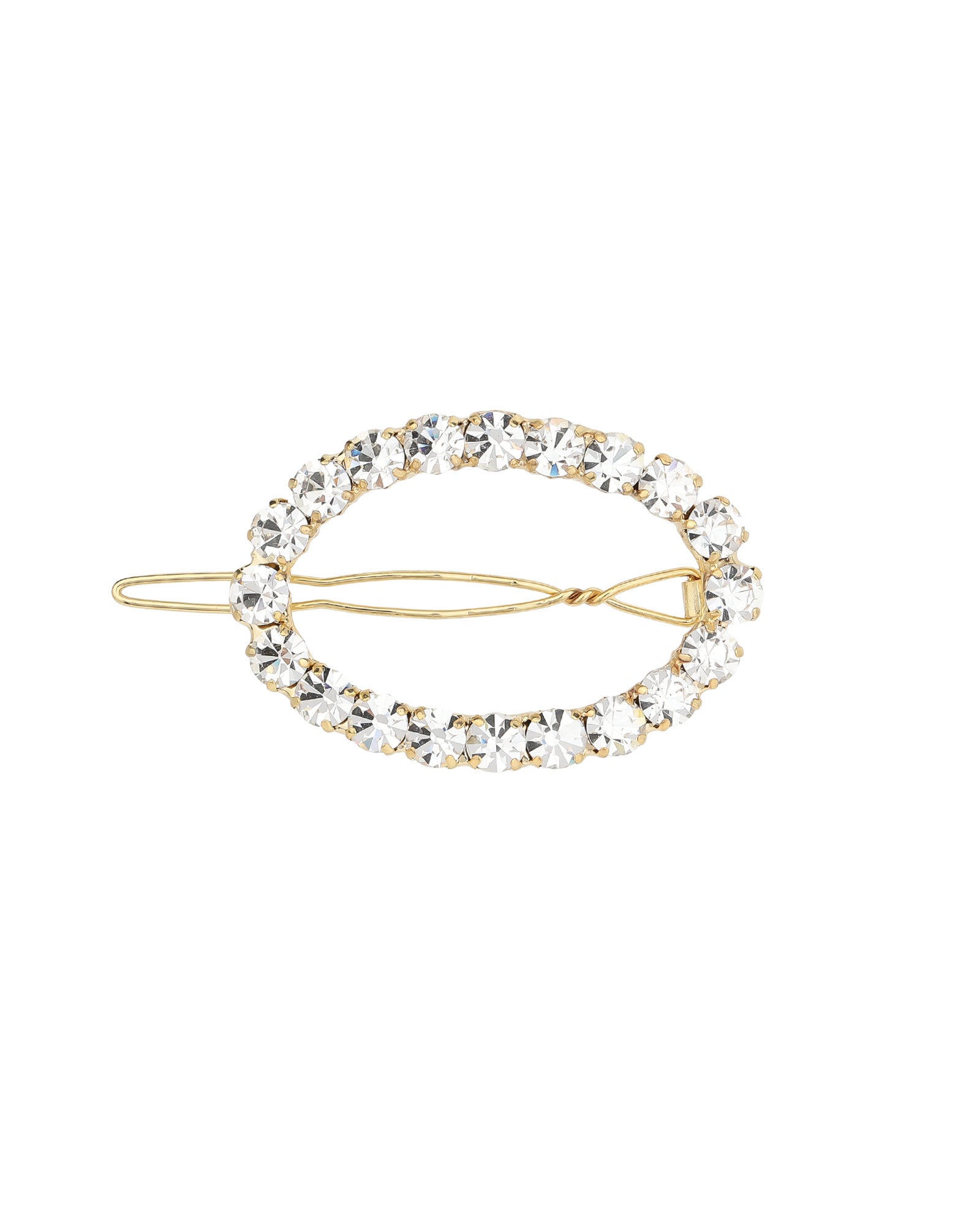 1 Row Large Crystal Oval Hairclip Gold Tone, White Crystal