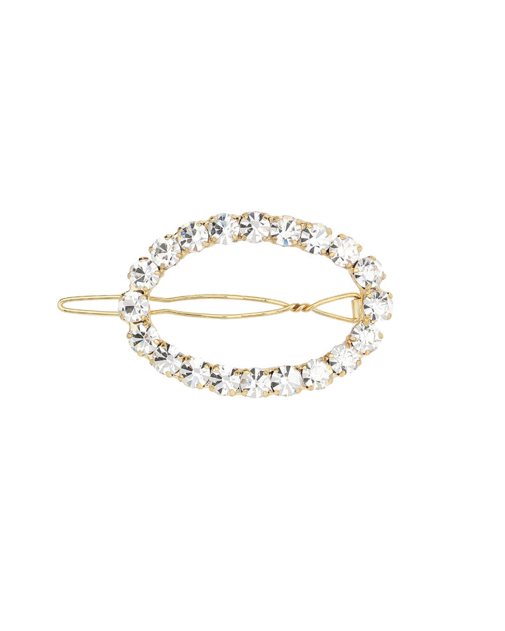 1 Row Large Crystal Oval Hairclip Gold Tone, White Crystal