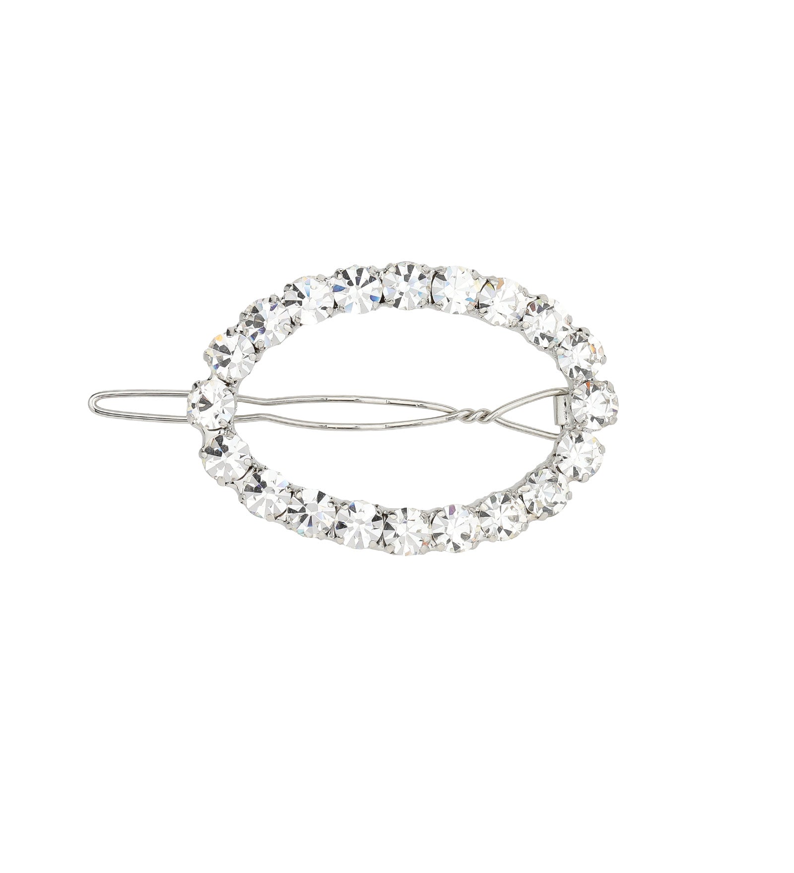 1 Row Large Crystal Oval Hairclip Silver Tone, White Crystal