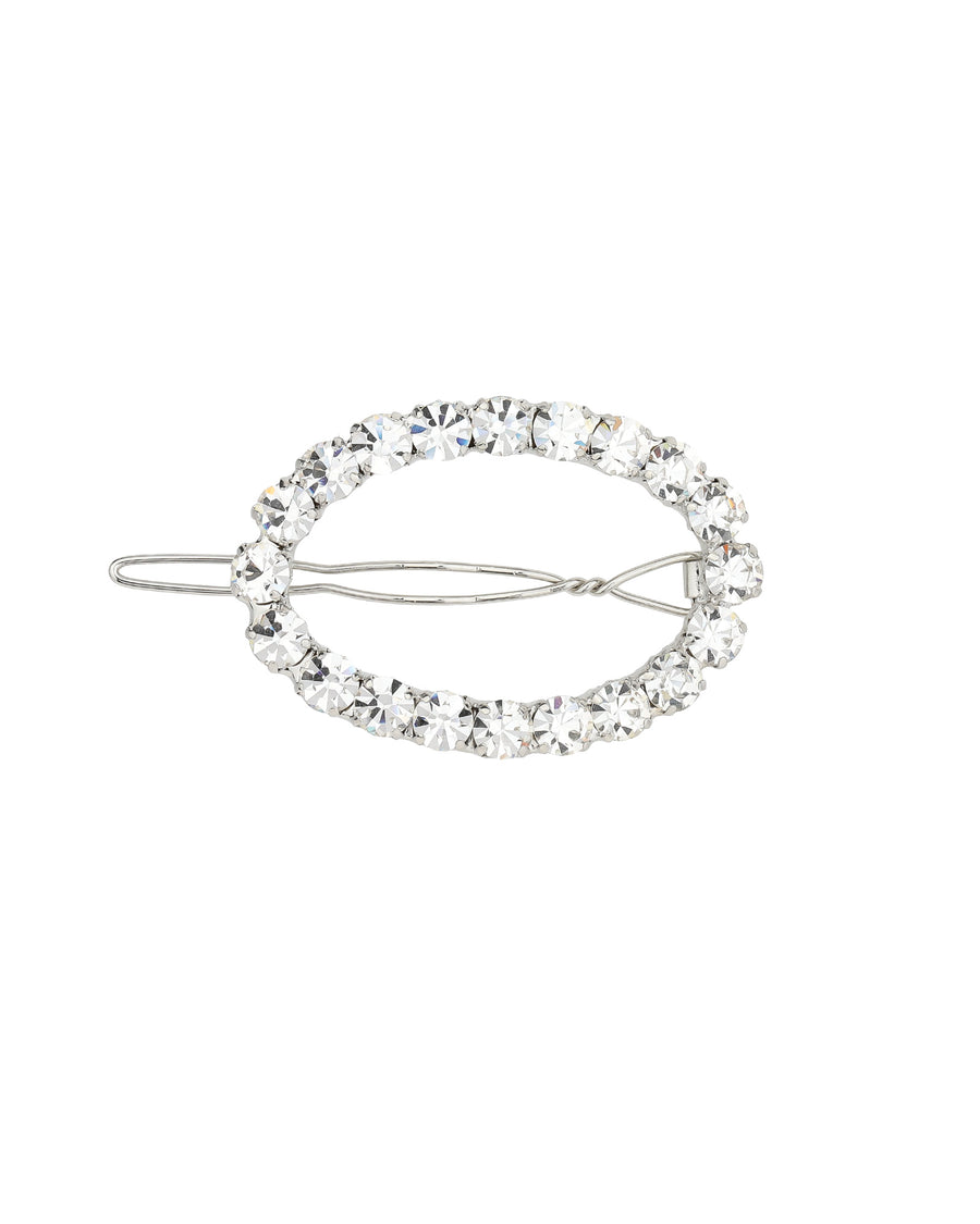 1 Row Large Crystal Oval Hairclip Silver Tone, White Crystal