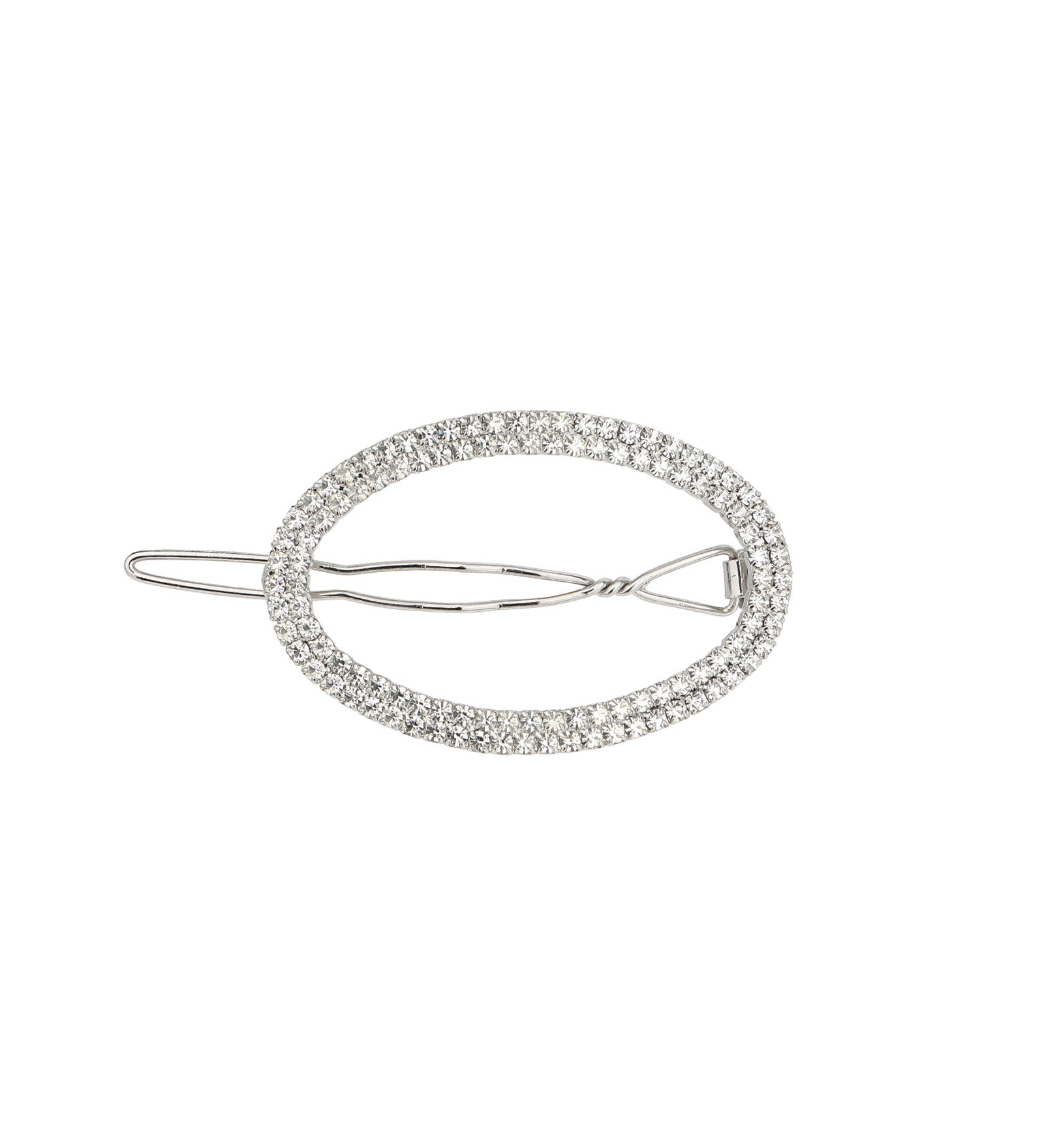 2 Row Crystal Oval Hairclip Silver Tone, Cubic Zirconia