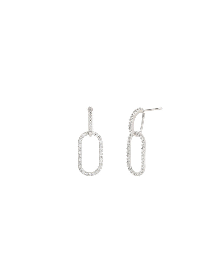 2 Oval Link Studs Silver Tone, White Crystal