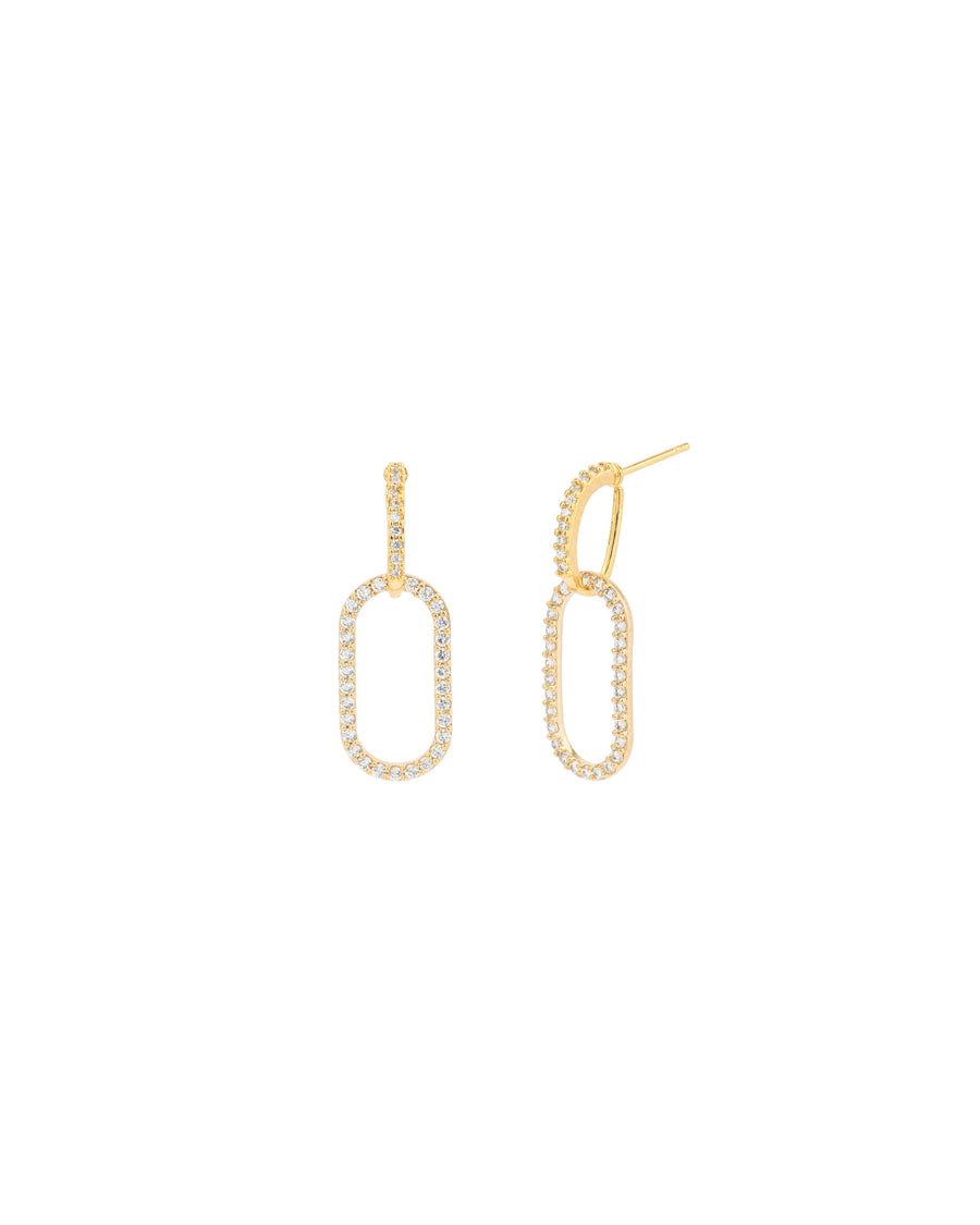 2 Oval Link Studs Gold Tone, White Crystal