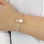 1 Row 2 Pearl Bracelet Silver Tone, White Crystal