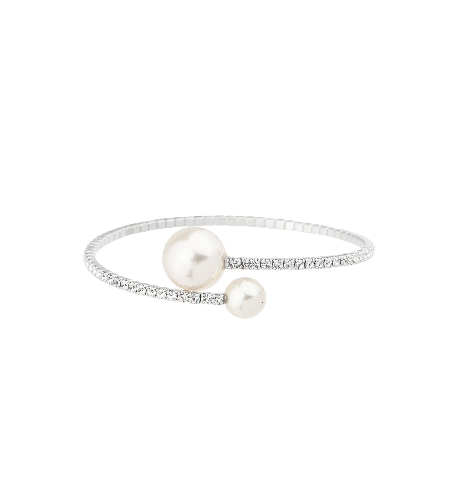 1 Row 2 Pearl Bracelet Silver Tone, White Crystal