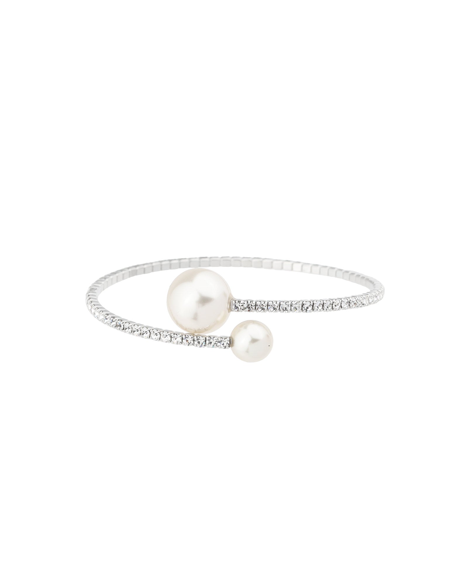 1 Row 2 Pearl Bracelet Silver Tone, White Crystal