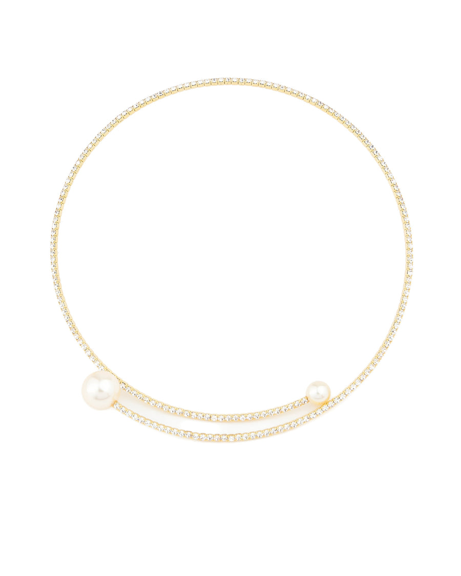 Crystal Coin Single Pearl Collar Gold Tone, White Crystal