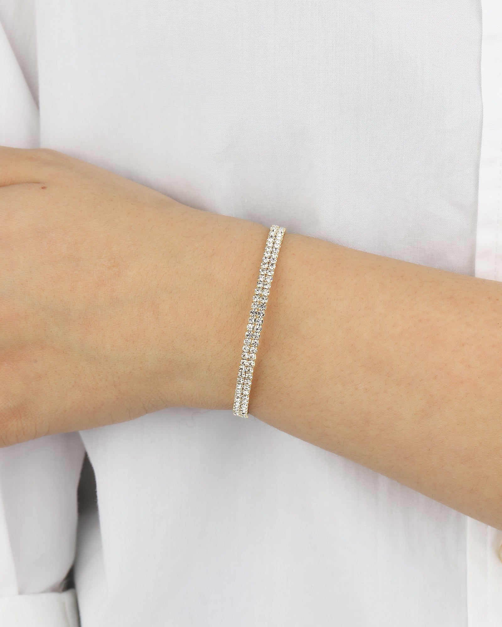 Weekend Ritual-2 Row CZ Cuff-Bracelets-Gold Tone, Cubic Zirconia-Blue Ruby Jewellery-Vancouver Canada