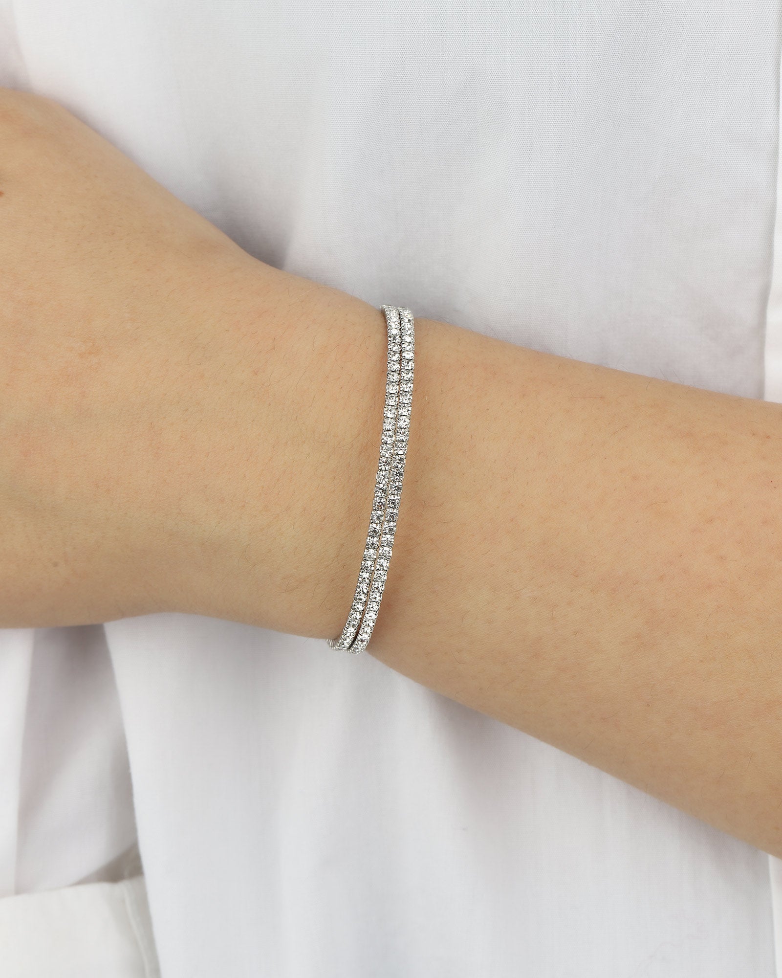 Weekend Ritual-2 Row CZ Cuff-Bracelets-Silver Plated, Cubic Zirconia-Blue Ruby Jewellery-Vancouver Canada