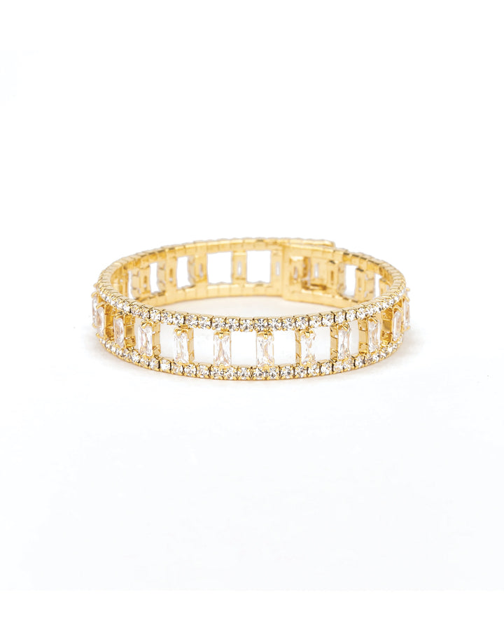 Wide Open Crystal & CZ Baguette Cuff Gold Tone, White Crystal