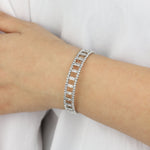 Wide Open Crystal & CZ Baguette Cuff Silver Tone, White Crystal