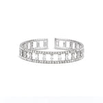 Wide Open Crystal & CZ Baguette Cuff Silver Tone, White Crystal
