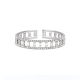 Wide Open Crystal & CZ Baguette Cuff Silver Tone, White Crystal