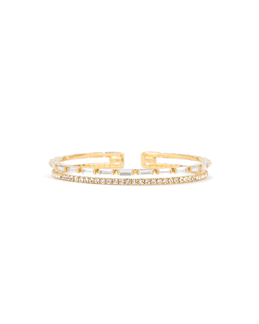 2 Row Crystal & CZ Baguette Cuff Gold Tone, White Crystal