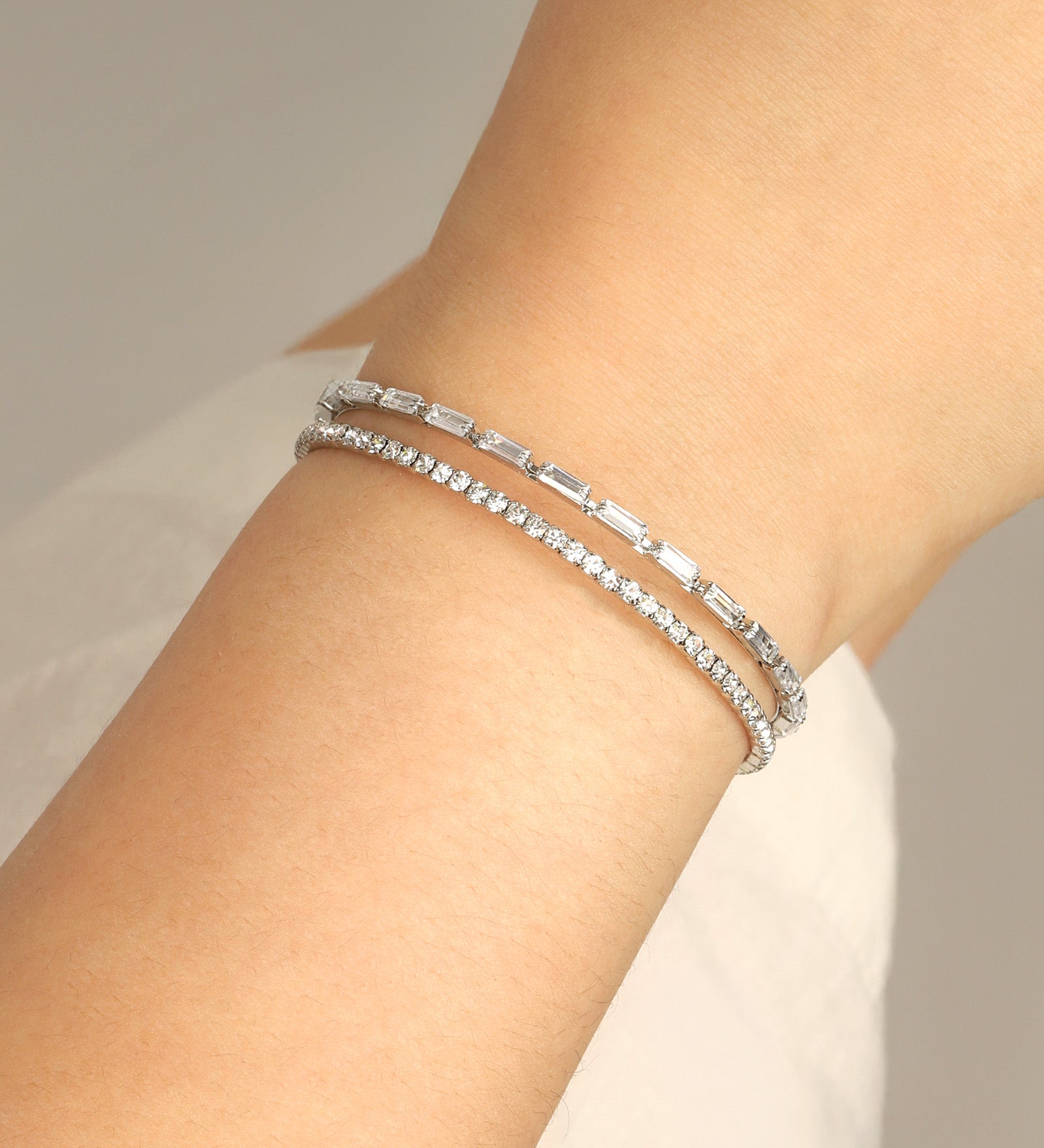 Weekend Ritual-2 Row Crystal & CZ Baguette Cuff-Bracelets-Blue Ruby Jewellery-Vancouver Canada