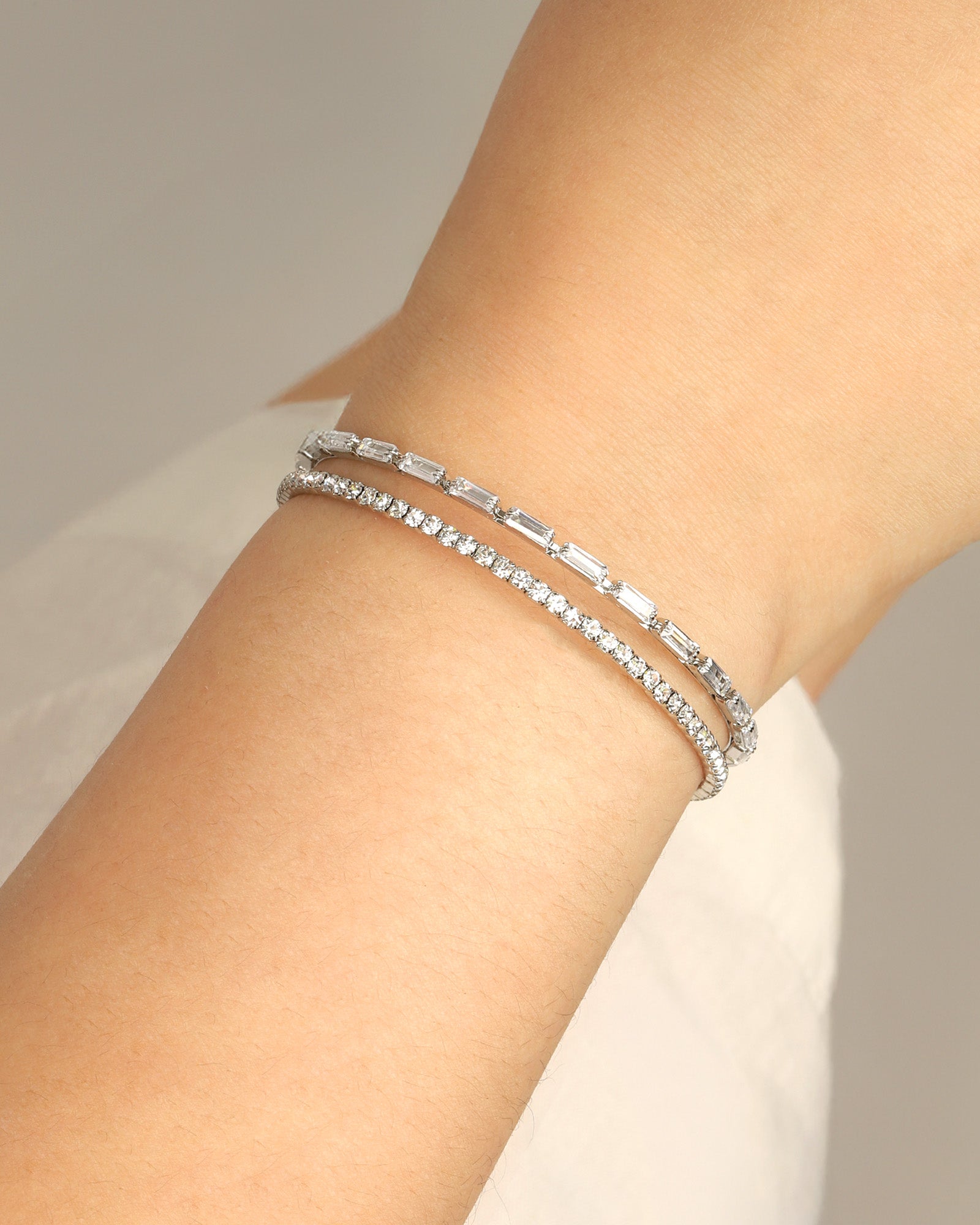 Weekend Ritual-2 Row Crystal & CZ Baguette Cuff-Bracelets-Blue Ruby Jewellery-Vancouver Canada