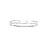 2 Row Crystal & CZ Baguette Cuff Silver Tone, White Crystal